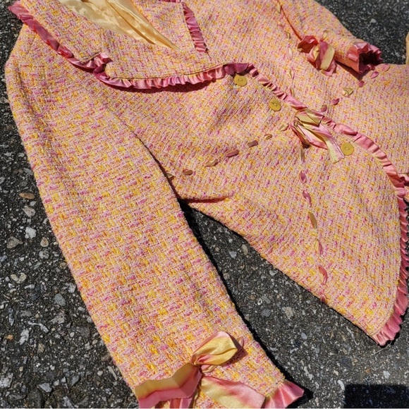 RARE Teri Jon Vintage Pink and Orange Tweed Skirt Suit - Picture 3 of 8